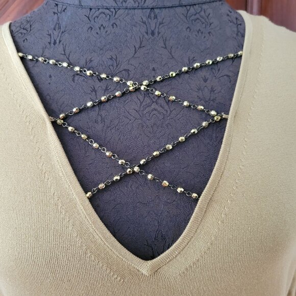 Josephine Chaus Womens Silk Blend V-Neck Pullover Sweater With Beaded Accent - S - Picture 2 of 5